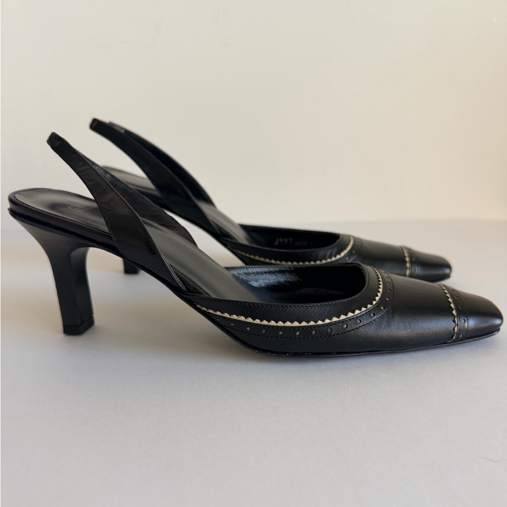 Coach Black Leather Slingback Kitten Heels Size 7 Square Toe - Picture 1 of 8
